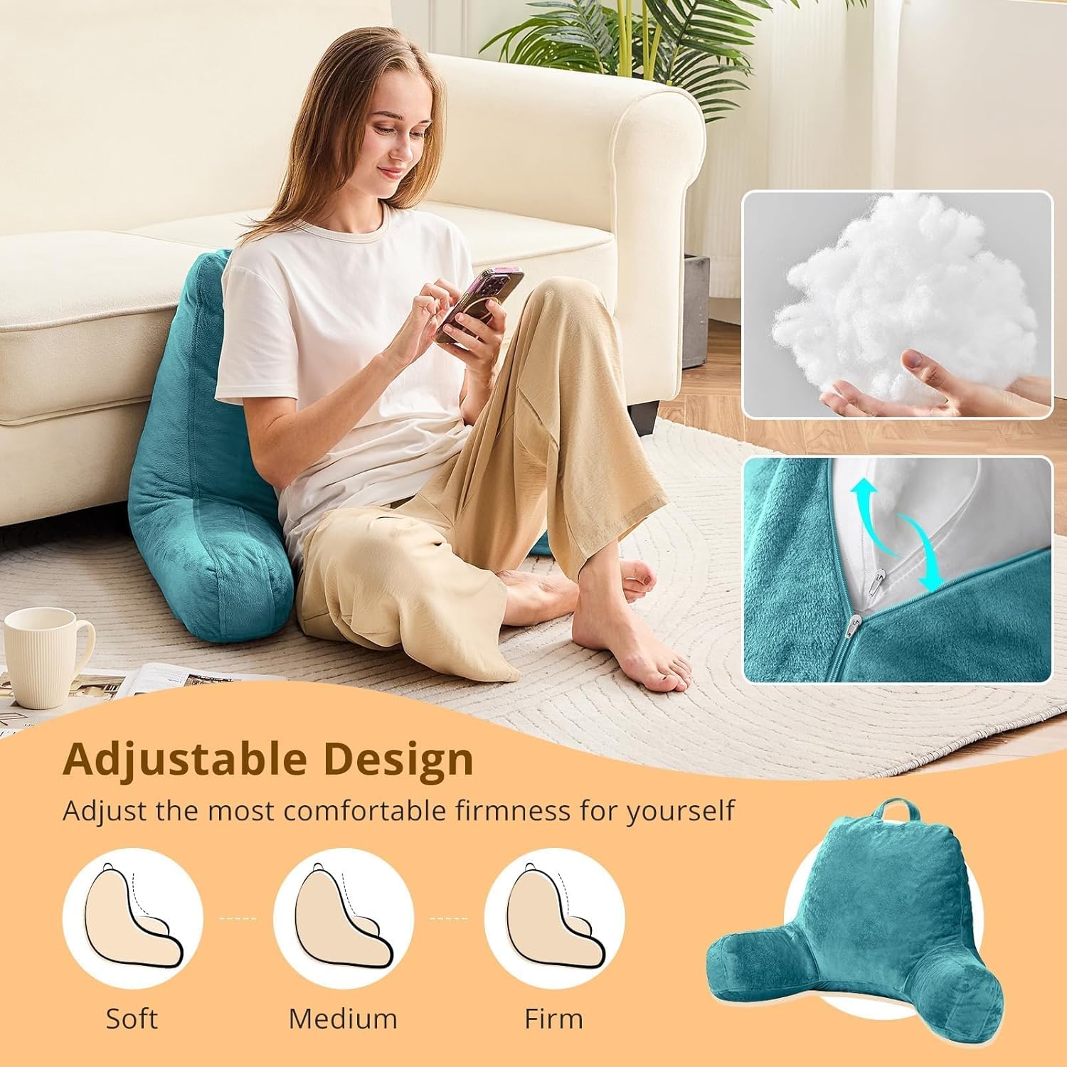 Sasttie Reading Pillow, Velvet Back Pillow for Bed Sitting Up, Adult Back-Rest Support Cushion with Arms for Sit Up on Couch, Sofa, and…
