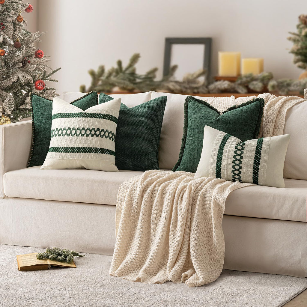 Miulee Pack of 2 Green Couch Throw Pillow Covers 20x20 Inch Modern Boho Accent Decorative Pillow Covers Soft Chenille Farmhouse Cushion Cov…