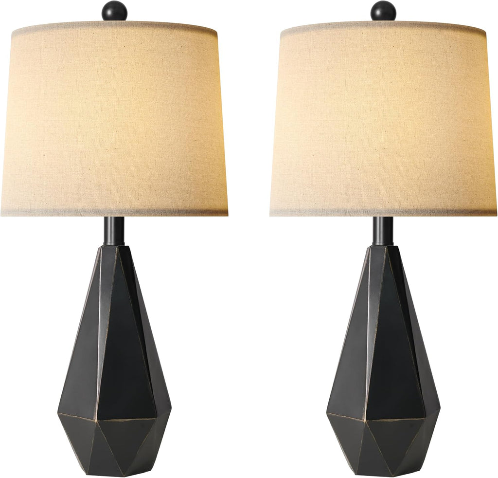 PoKat 23'' Farmhouse Table Lamps Set of 2, Black Bedside Lamps for Bedroom Night Stands, Modern Nightstand Lamps for Living Room, End…