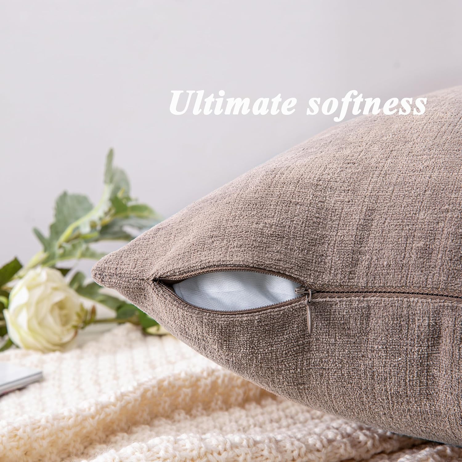 Gawamay Decorative Square Throw Pillow Covers 18"x18" Inch Set of 4, Super Soft Chenille Pillows Cover Fall Pillowcase for Living Room Bedr…