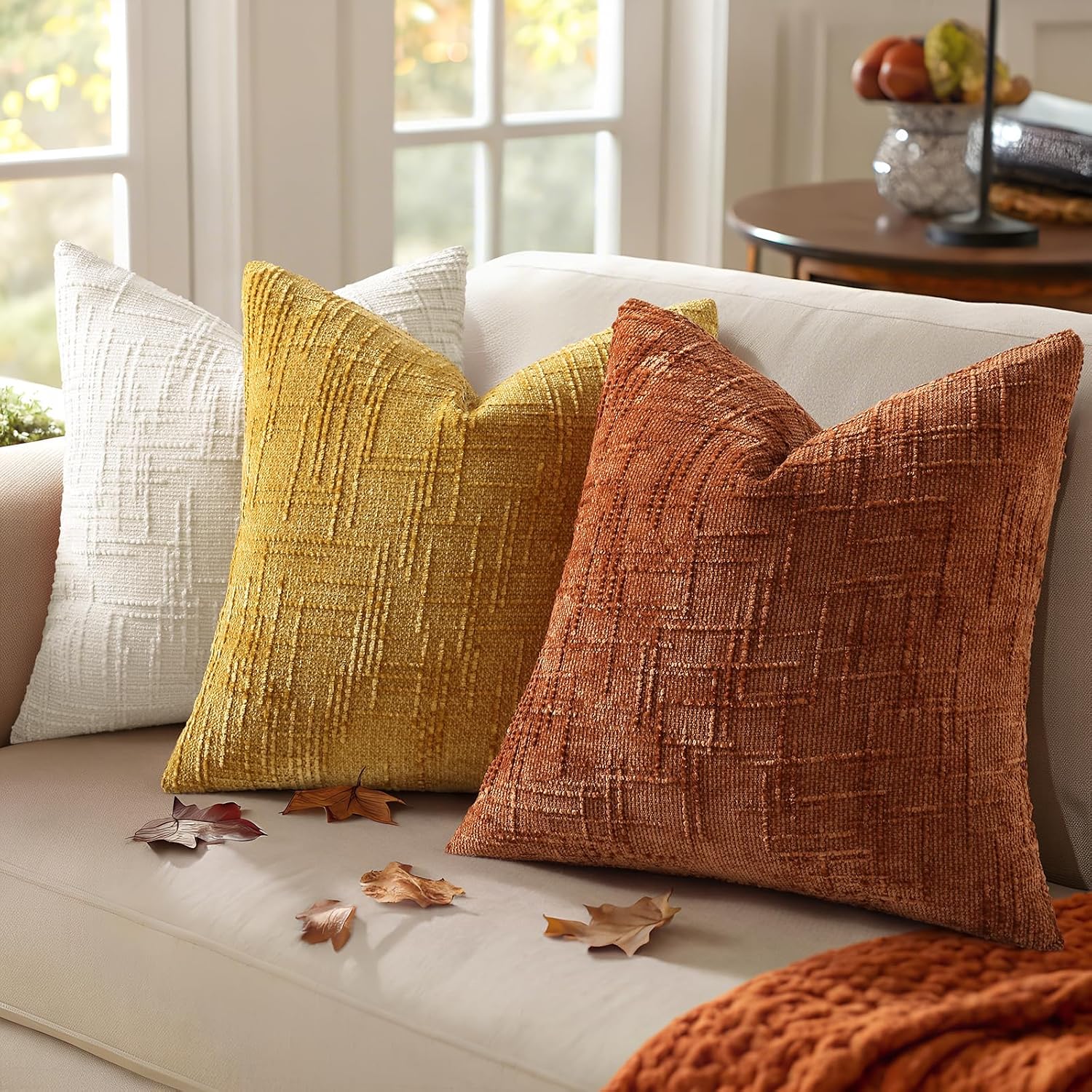 decorUhome Rust Chenille Euro Sham Throw Pillow Covers 22x22 Set of 2 Textured Soft Cozy Slubby Couch Pillow Covers Modern Farmhouse Boho D…