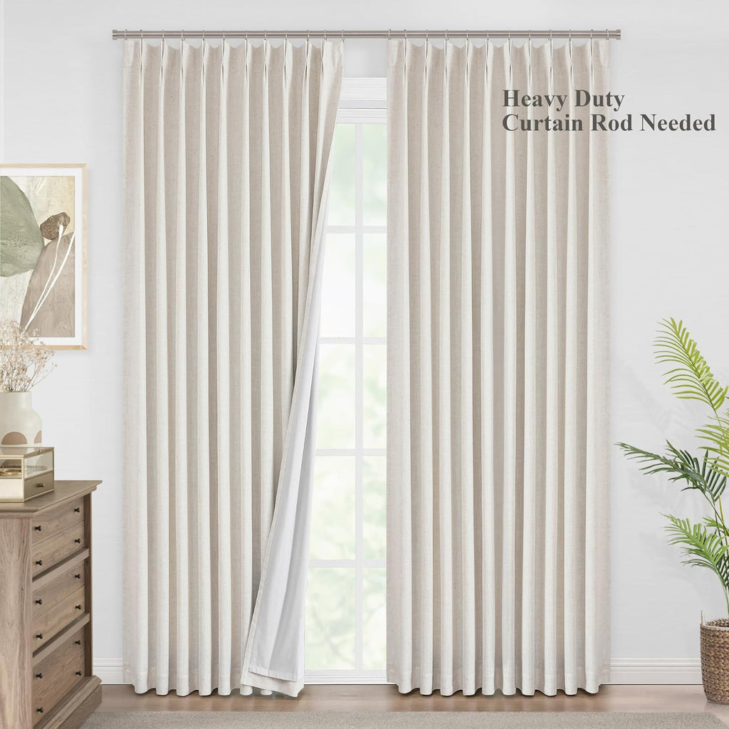 VisionHome Vision Home Natural Pinch Pleated Full Blackout Curtains Linen Blended Room Darkening Window Curtains 84 inch for Living Room Be…