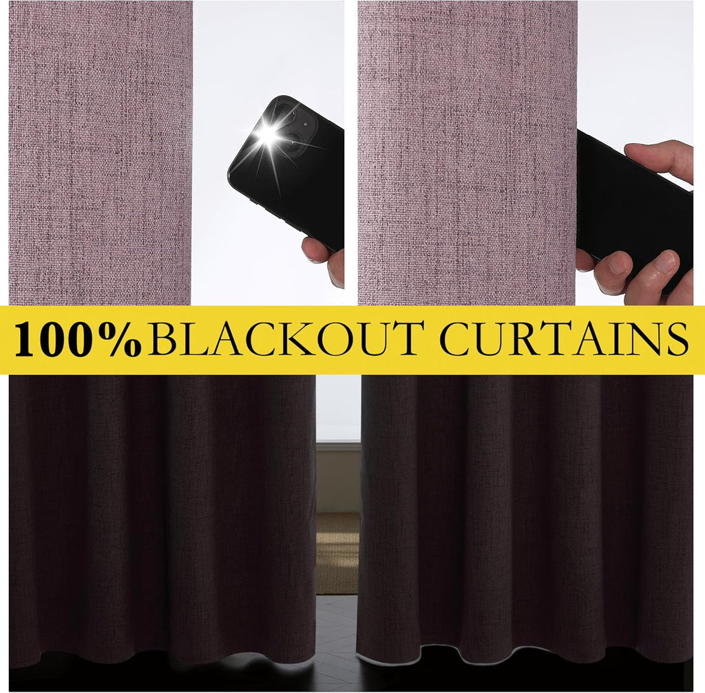 NICETOWN Chaise Mauve Vintage Linen 100% Blackout Curtains for Classroom, Thermal Insulated Curtains 72" Long, Noise Reducing Window…