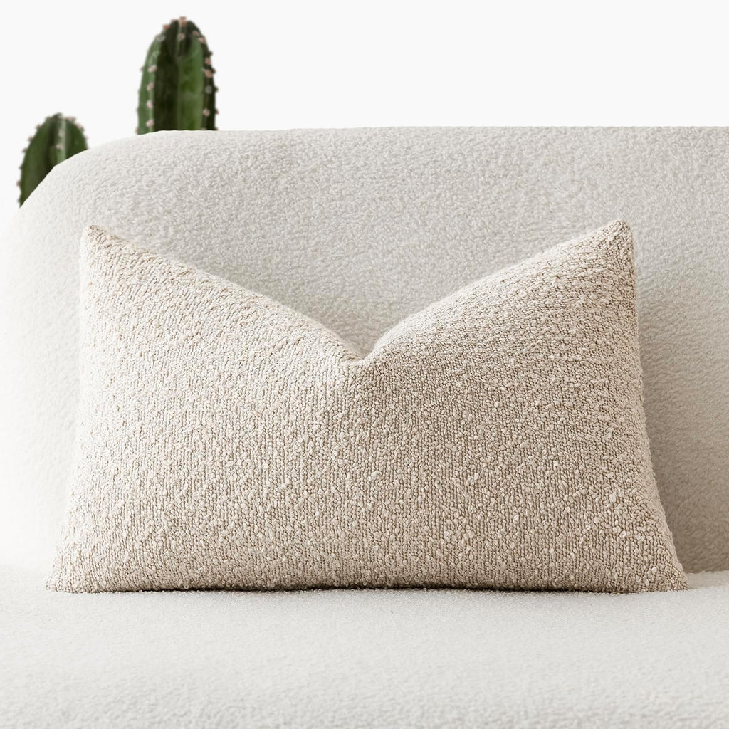 Foindtower Textured Boucle Throw Pillow Covers Accent Solid Lumbar Pillow Cases Cozy Soft Decorative Couch Cushion Case for Chair Sofa…