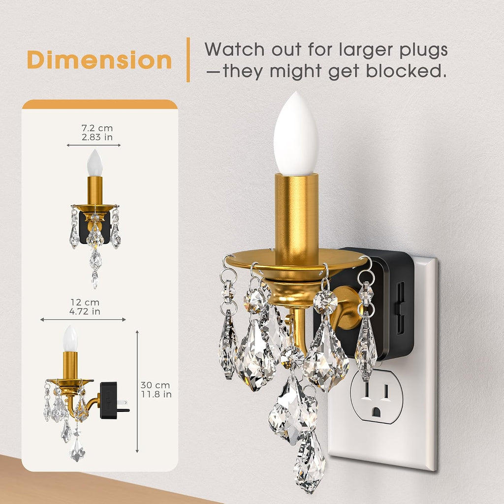 Briignite Chandelier Night Lights Plug into Wall, LED Warm Night Light with Dusk to Dawn Sensor, 0-100LM Dimmable, Decorative Gold…