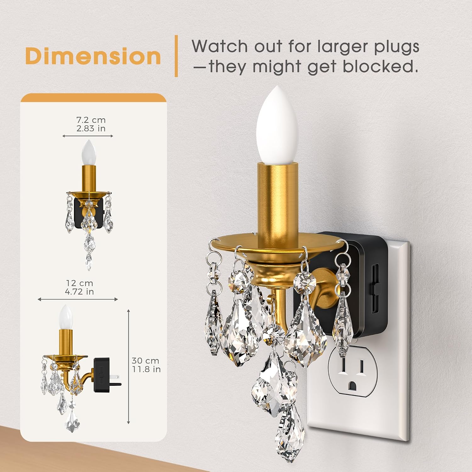 Chandelier Night Lights Plug into Wall, LED Warm Night Light with Dusk to Dawn Sensor, 0-100LM Dimmable, Decorative Gold Candle-Style…
