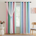 Addsomecolortolife XiDi Pink & Rainbow Curtains for Kids & Girl Rooms - Blackout, Unicorn Wall Decals, 52x84 Inch 1.6 inch Pink