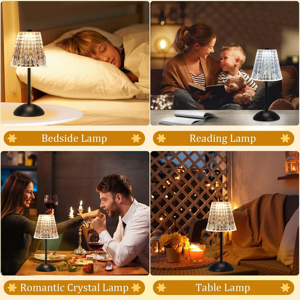 Nusogon Cordless Touch Table Lamp, 3500mAh Rechargeable Small Dask Lamp, 3 Colors Dimmable Battery Operated Crysta Lamp for Bedroom…