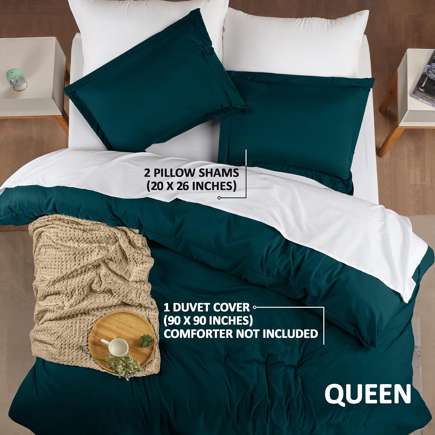 Utopia Bedding Duvet Cover Queen Size - 3 Piece with Zipper Closure - 1 Comforter Cover 90X90 Inches & 2 Pillow Shams 20X26 Inches (Teal)…