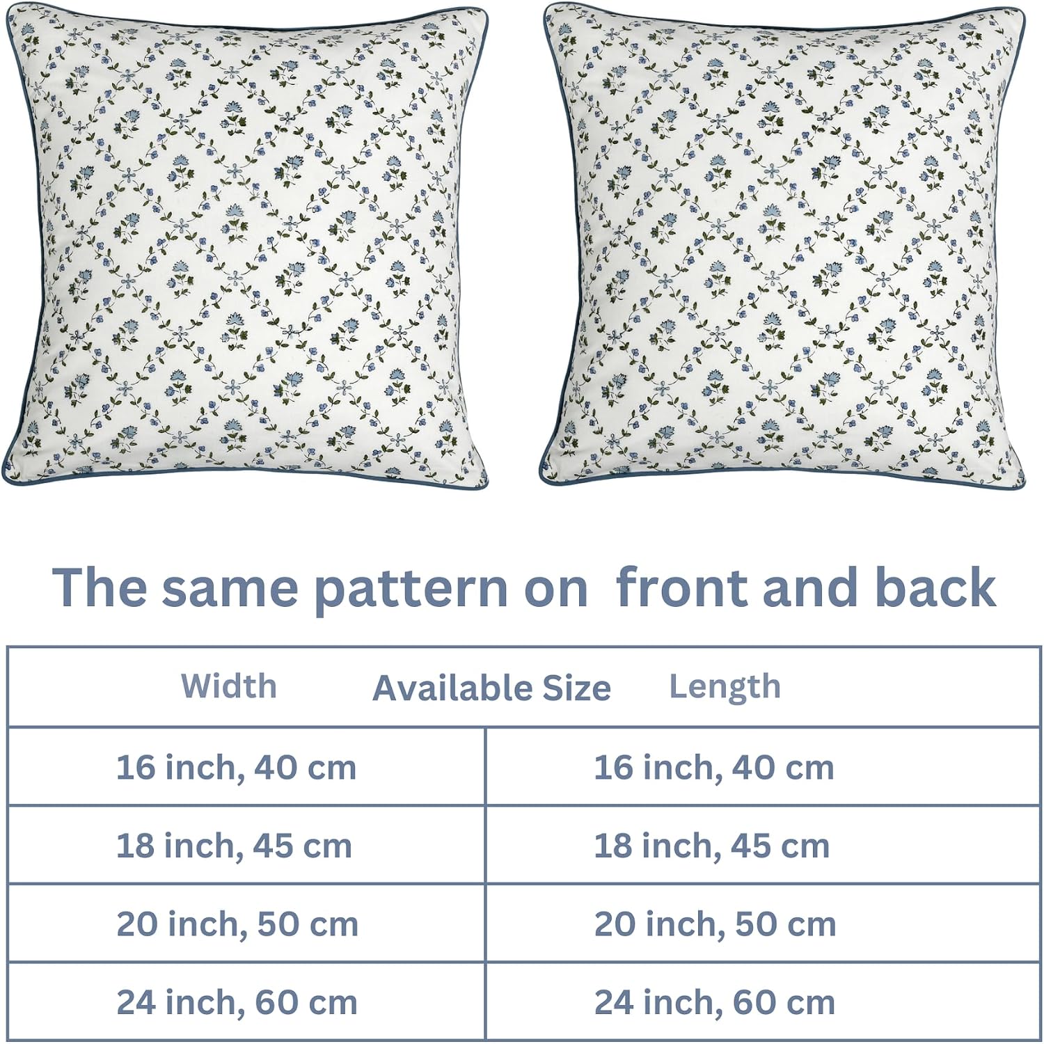 Ridhi Block Print Powder Blue Pillow Cover 24" x 24" (Pack of 2) Decorative Couch Pillows for Living Room, Farmhouse Chic Boho Cute Outdoor…