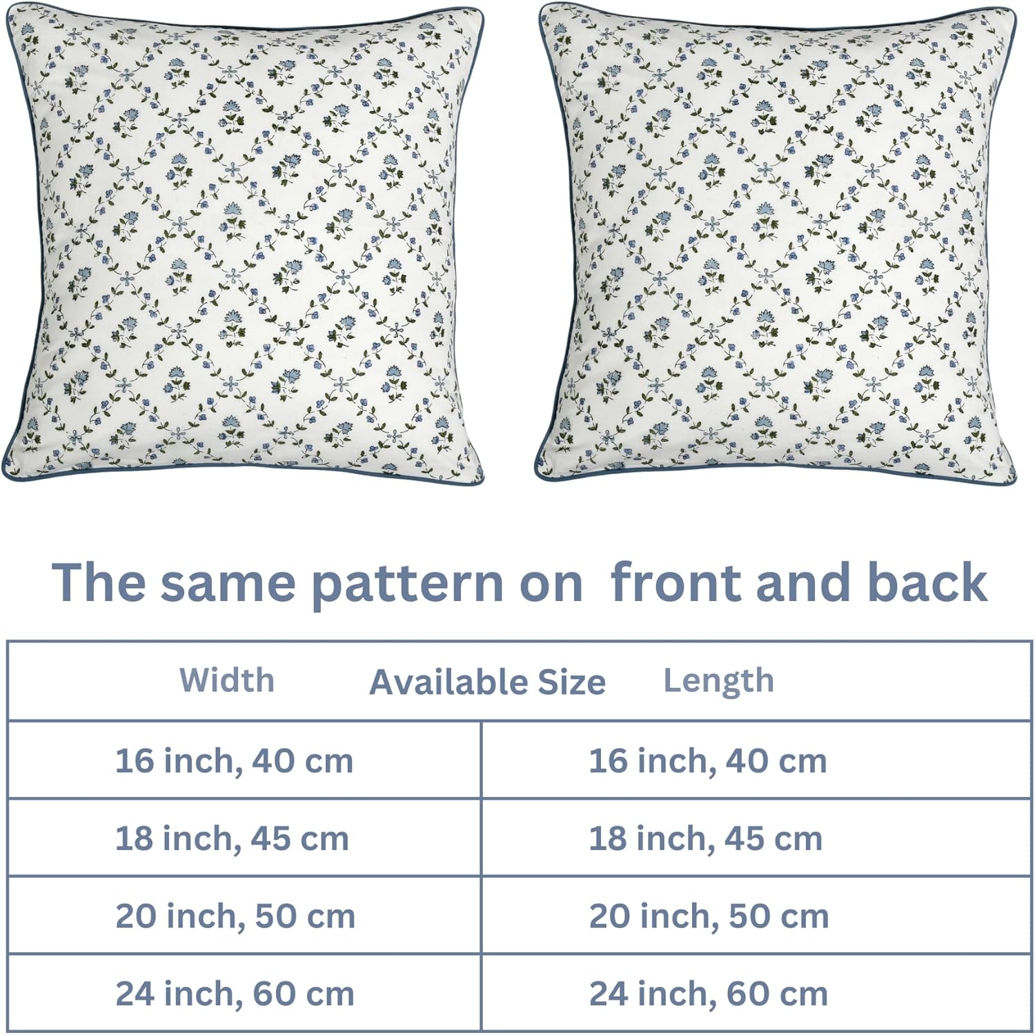 Ridhi Block Print Powder Blue Pillow Cover 16" x 16" (Pack of 2) Decorative Couch Pillows for Living Room, Farmhouse Chic Boho Cute Outdoor…