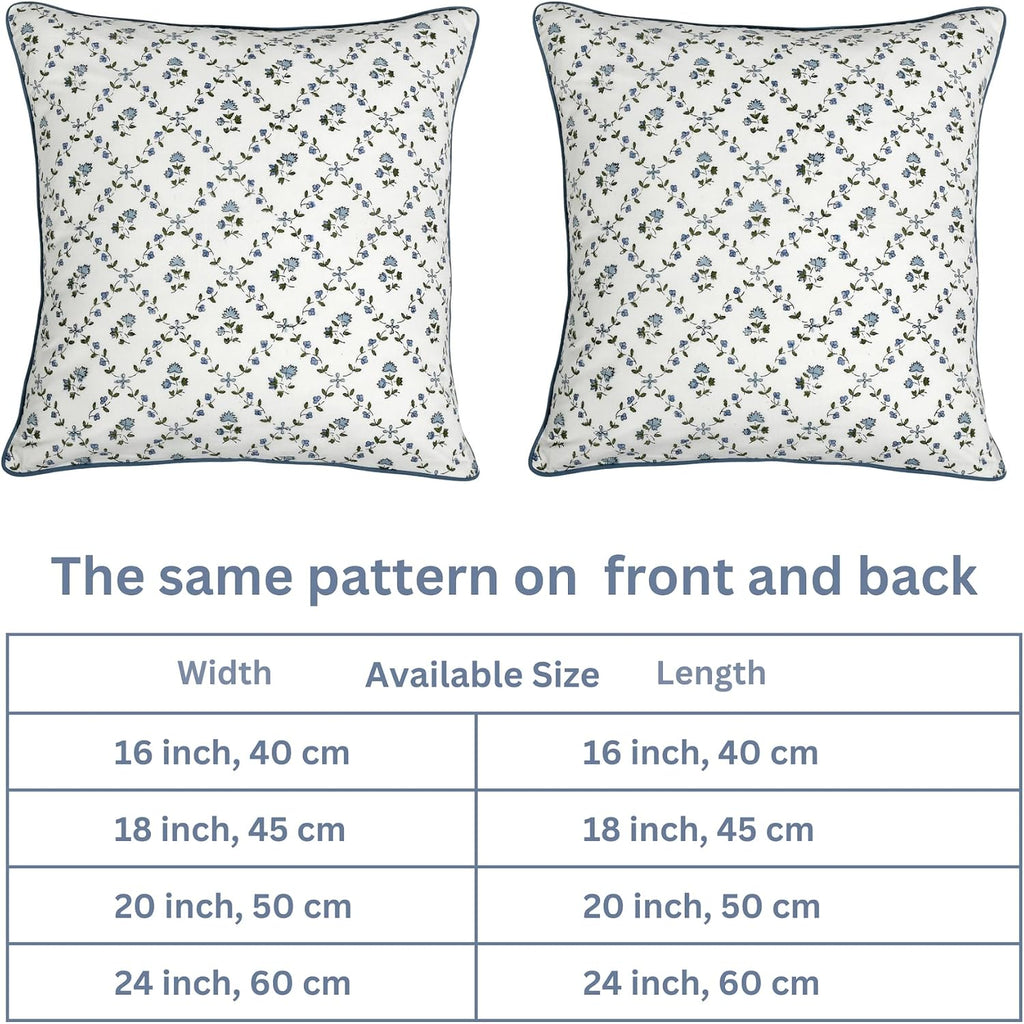 Ridhi Block Print Powder Blue Pillow Cover 20" x 20" (Pack of 2) Decorative Couch Pillows for Living Room, Farmhouse Chic Boho Cute Outdoor…