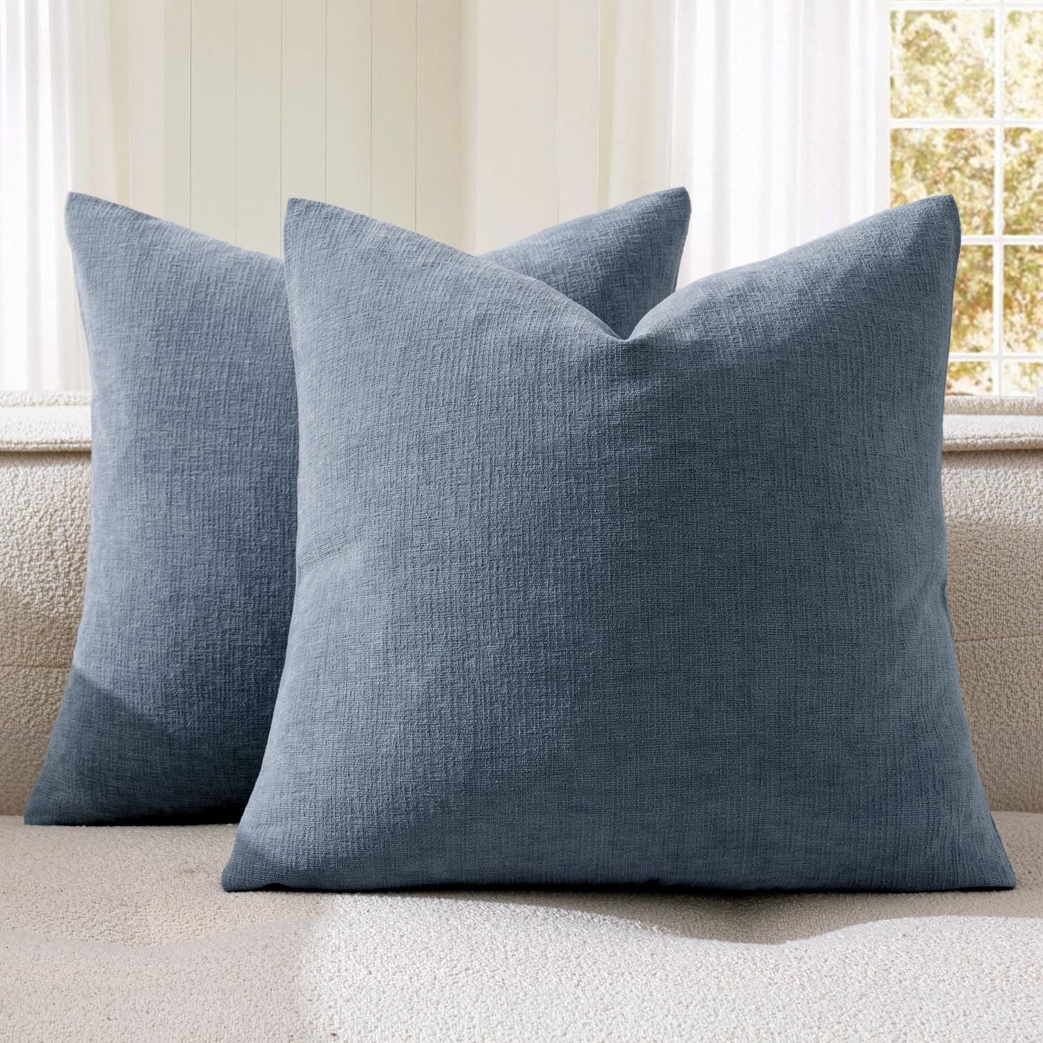 Miulee Dark Grey Blue Couch Pillow Covers 20x20 Inch, Set of 2 Soft Chenille Decorative Square Throw Pillow Covers Farmhouse for Sofa Livin…