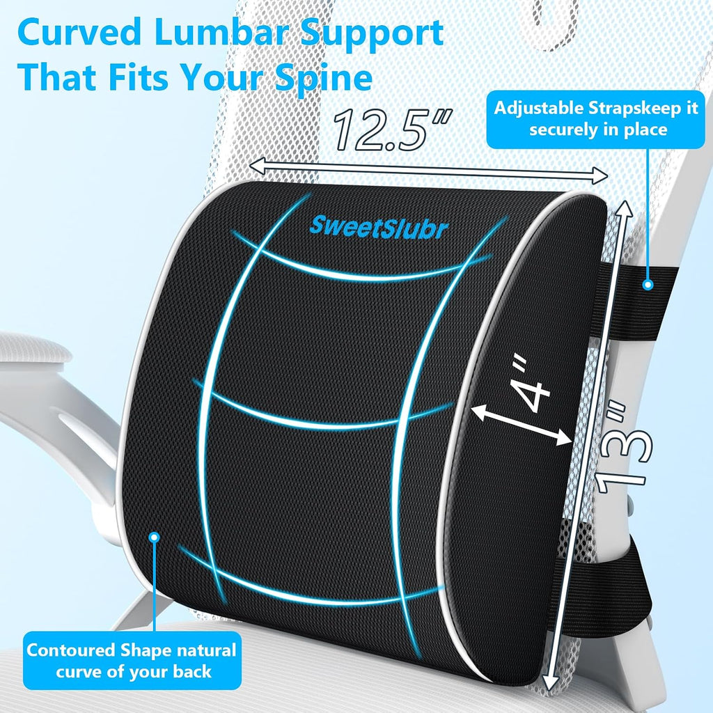 SweetSlubr SweetSlubr Ergonomic Memory Foam Seat Cushion & Lumbar Support Pillow Set, Orthopedic Coccyx Cushion for Office Chair, Ca…