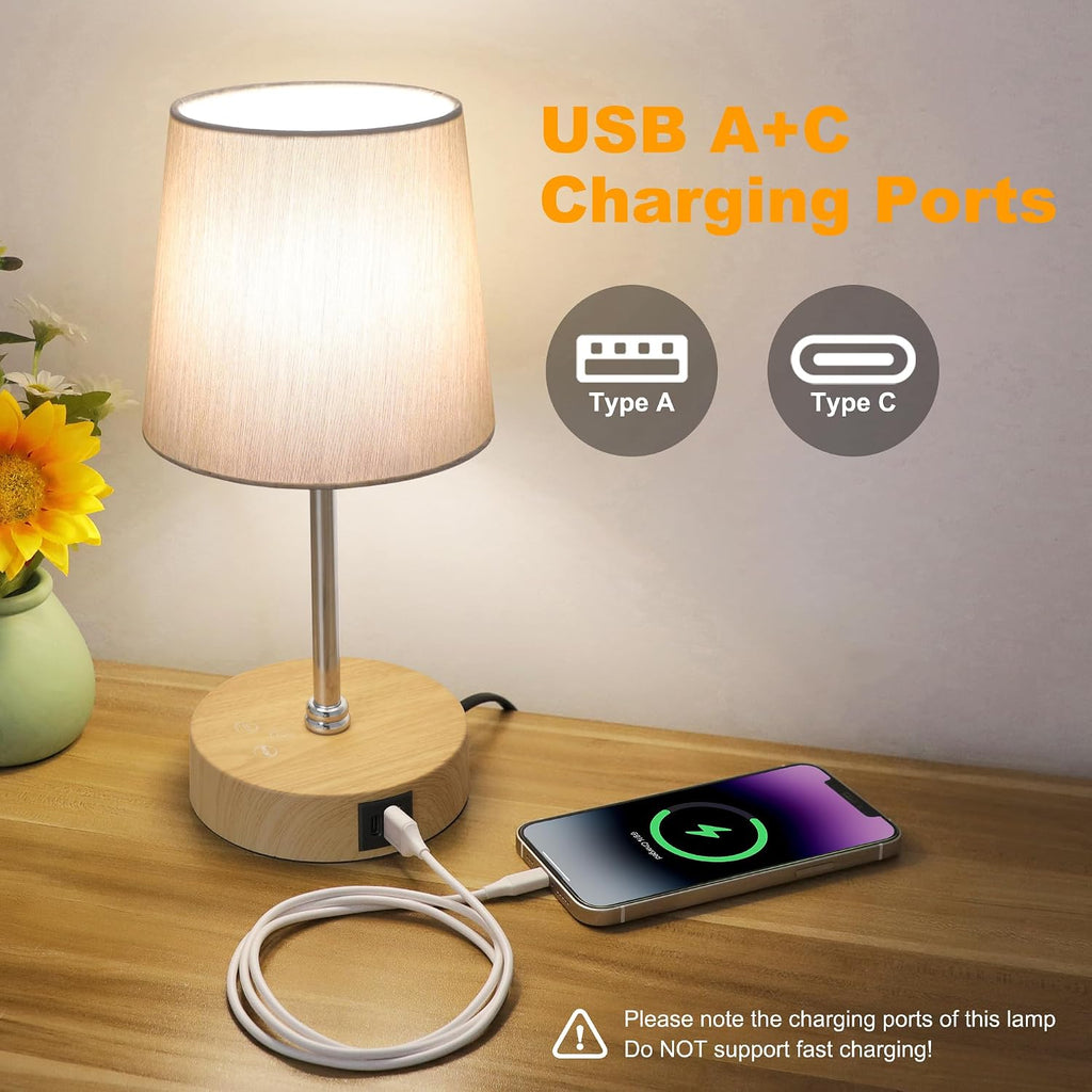 Ascher Small Bedside Table lamp Set of 2, RGB Color Changing Lamps, 3 Color Temperatures, Stepless Dimmable, Nightstand Lamp with USB C+A…