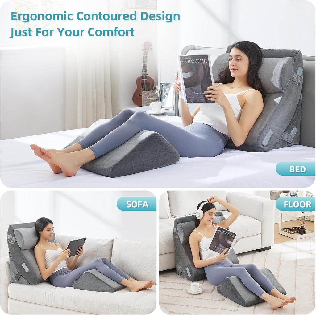 KINGFUN-Anexcitingoption Kingfun 4pcs Orthopedic Bed Wedge Pillow Set for Sleeping, Memory Foam for Sleeping, Breathable Triangle Pillow Wed…