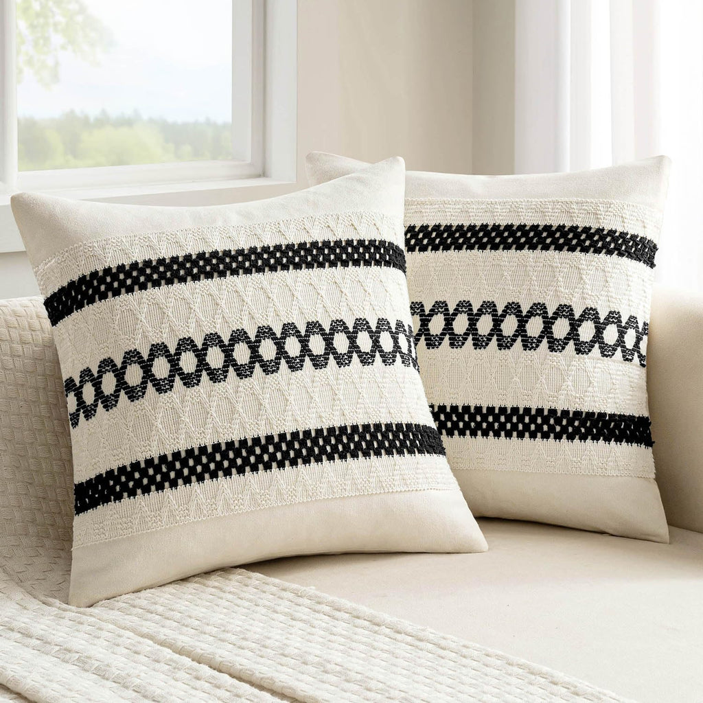 MIULEE Set of 2 Black Boho Decorative Pillow Covers 18x18 Inch Farmhouse Rustic Couch Throw Pillows Modern Spring Cotton Cushion Covers…