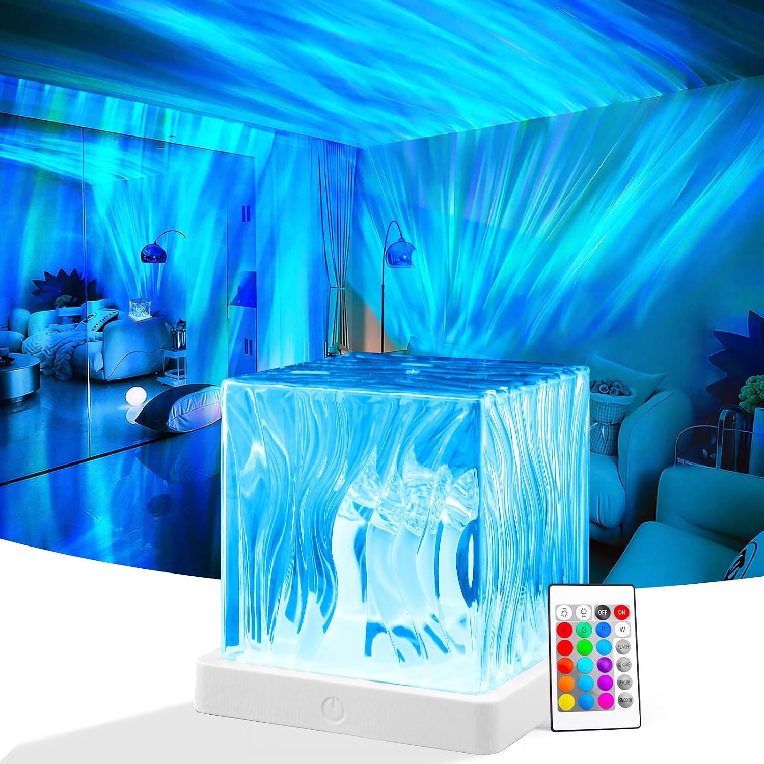 Northern Lights Projector, 16 Colors Aurora Cube Shower Lamp Projector with Remote and 3D Ocean Water Ripple Lamp for Bedroom, Galaxy…