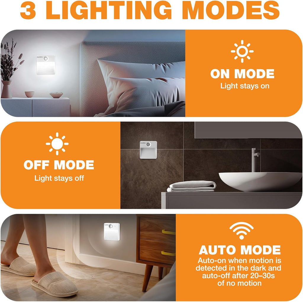 EverBrite Rechargeable Square Motion Sensor LED Night Light, Motion Activated LED Night Light with 3 Lighting Modes, Touch Control, 3…