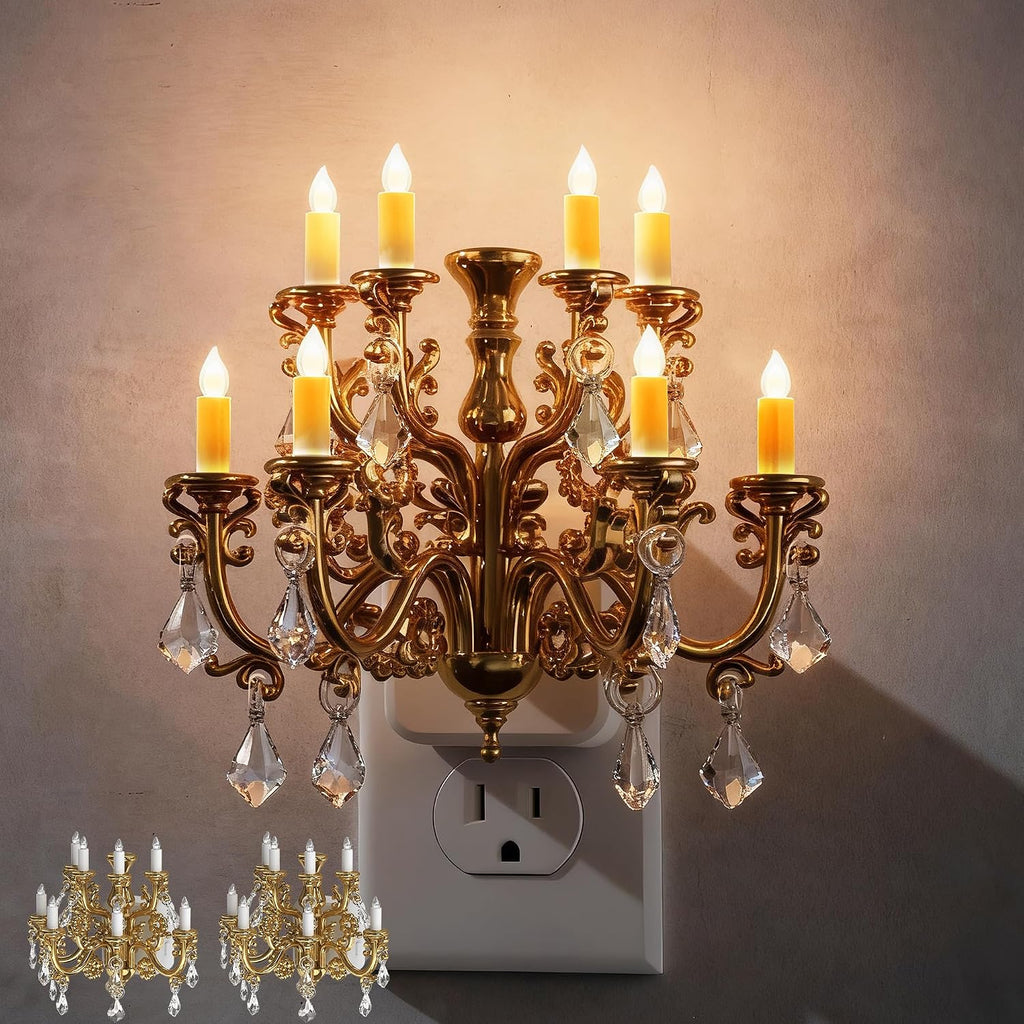 Briignite LED Night Lights Plug into Wall, Chandelier Night Light with Dusk to Dawn Light Sensor [2 Pack], Dimmable Golden Nightlight…
