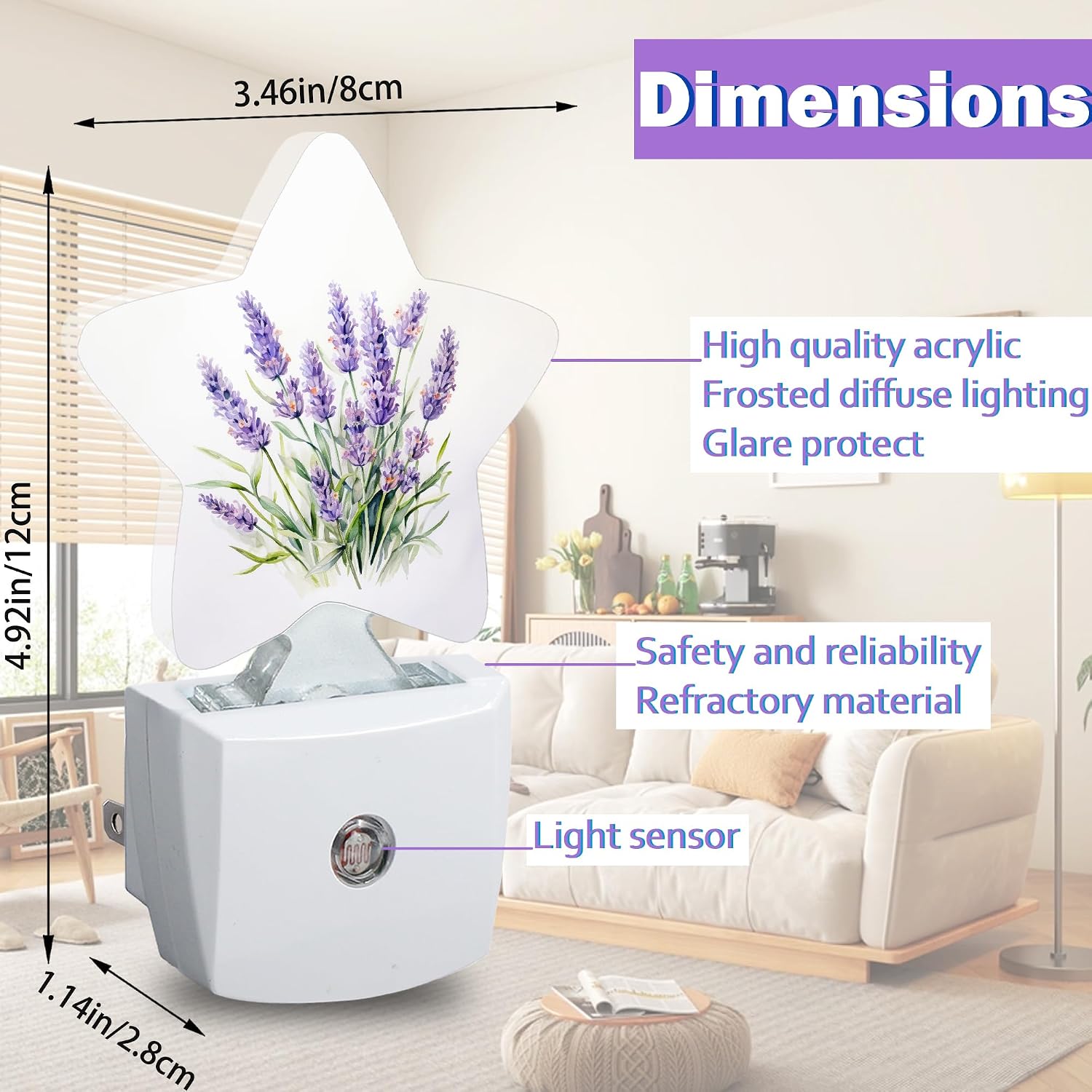 Purple Lavender Night Light for Kids, Spring Flower Night Lights Plug Into Wall, Lightweight Dusk to Dawn Light Sensor Warm Nightlights…