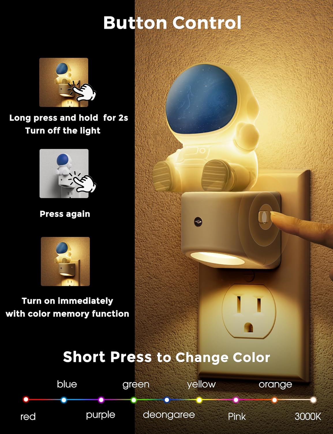 L LOHAS LED Night Light for Kids, 3D Space Night Light Plug in, Dusk to Dawn Nursery Night Lights, RGB+Soft White 3000K, 3 Lighting…