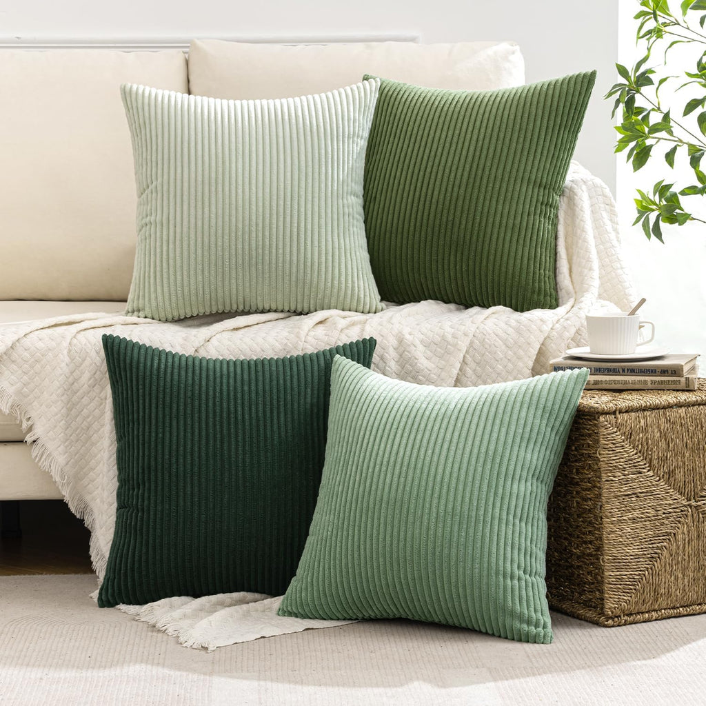 Miulee Boho Farmhouse Sage Green Throw Pillow Covers 18x18 Inch Set of 4 Mordern Nordic Cushion Covers Soft Corduroy Spring Home Decor for…