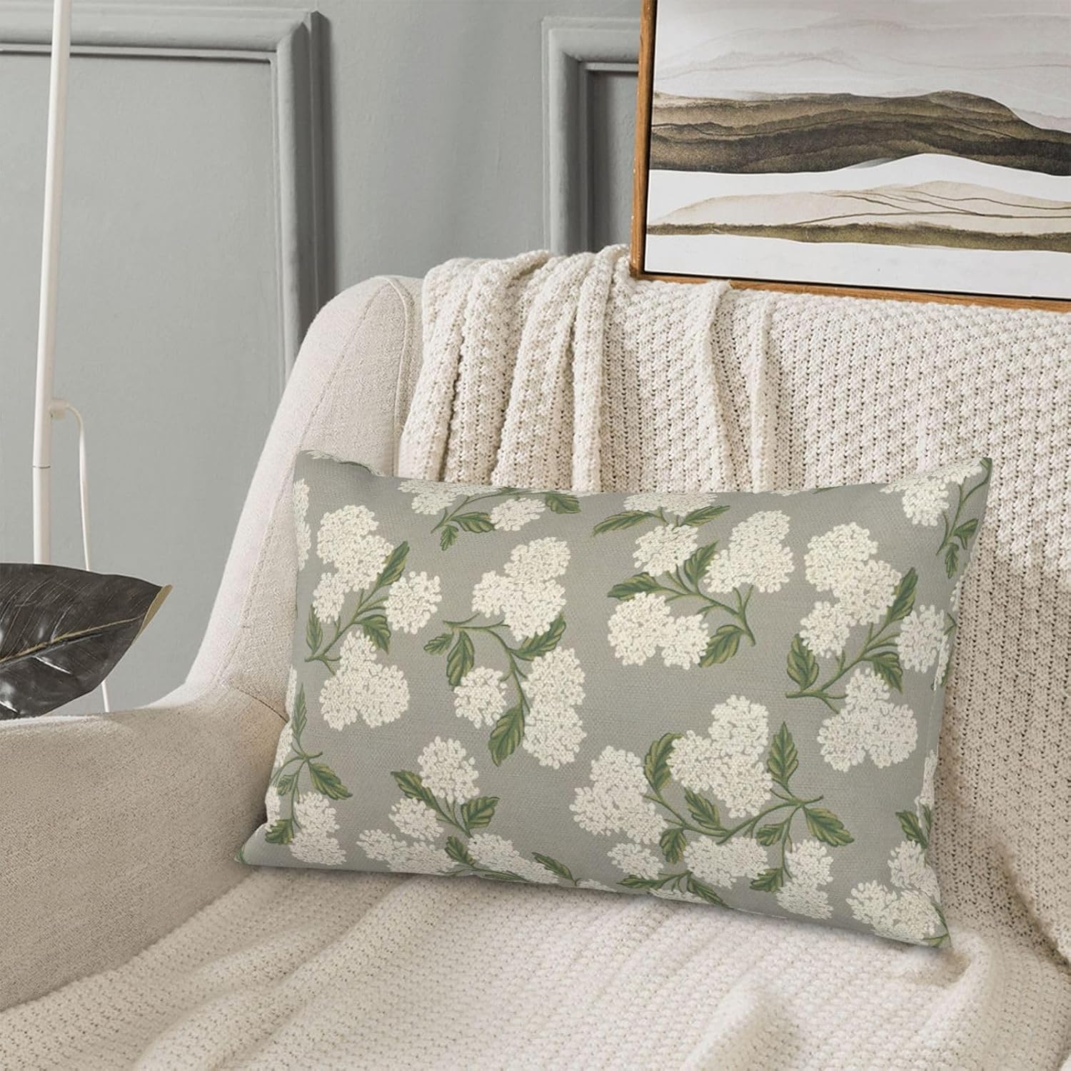 Grey Spring Pillow Covers 12x20 Inch 2 Pcs Gray Green Hydrangea Flower Decor Throw Pillows Vintage Floral Seasonal Summer Outdoor…