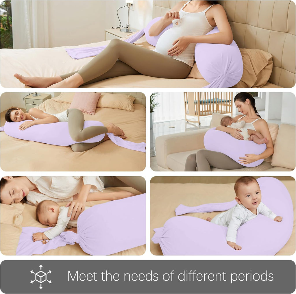 Moonpark MOON PARK Pregnancy Pillow - Incredibly Smooth and Soft Cooling Cover I Shaped Full Body Maternity Pillow with Removable Cover - S…