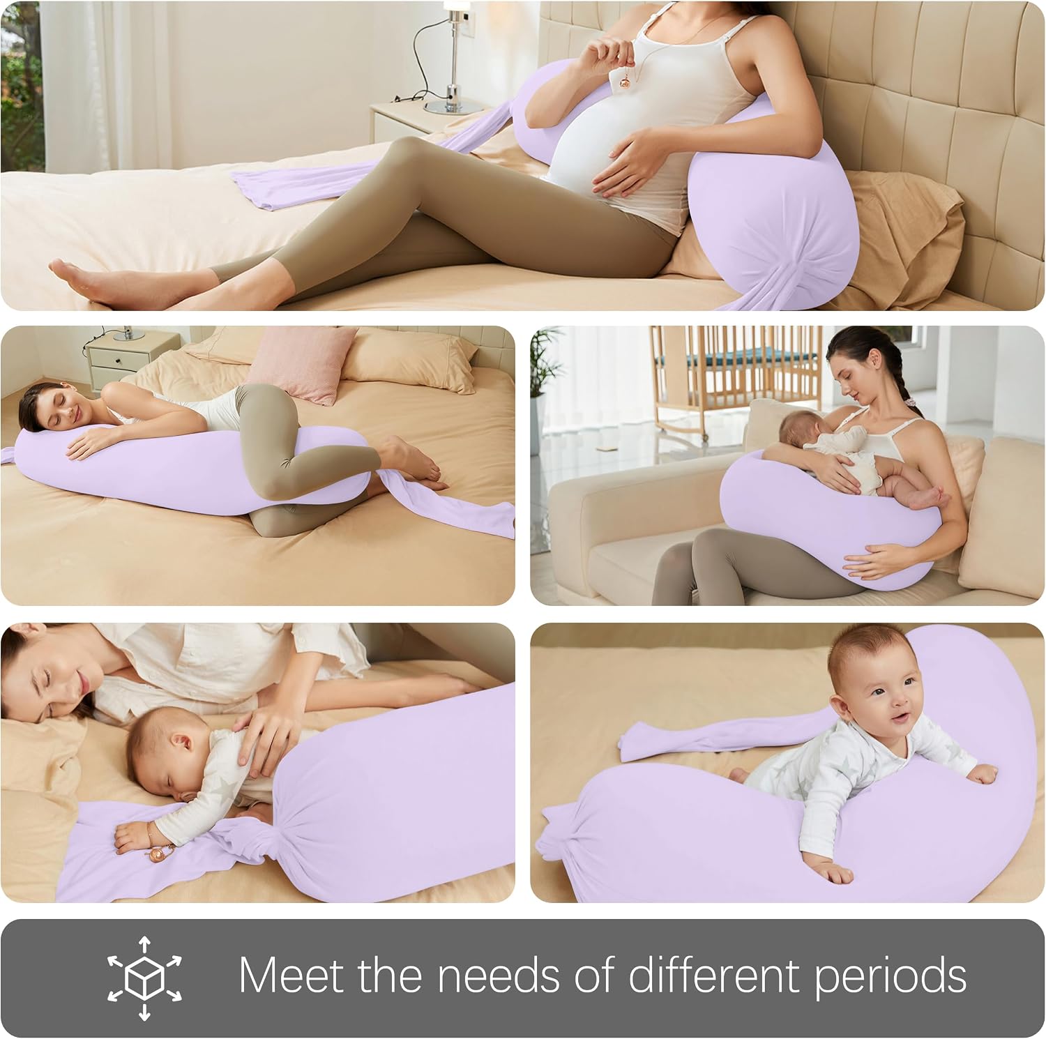Moonpark MOON PARK Pregnancy Pillow - Incredibly Smooth and Soft Cooling Cover I Shaped Full Body Maternity Pillow with Removable Cover - S…