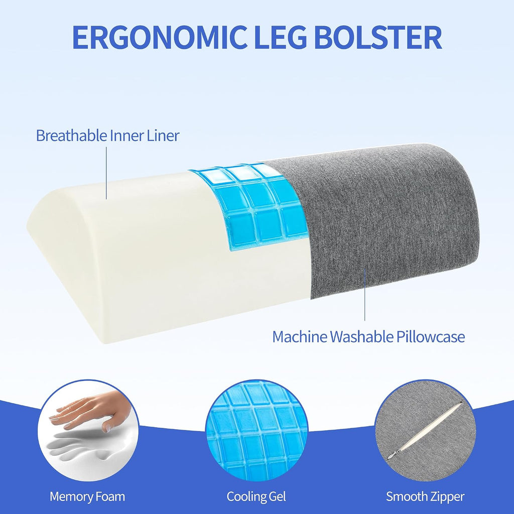 Knee Pillow for Back Sleeping, Gel Memory Foam Leg Pillow for Back Pain, Under Leg Support for Sleeping, Half Moon Bolster Pillow