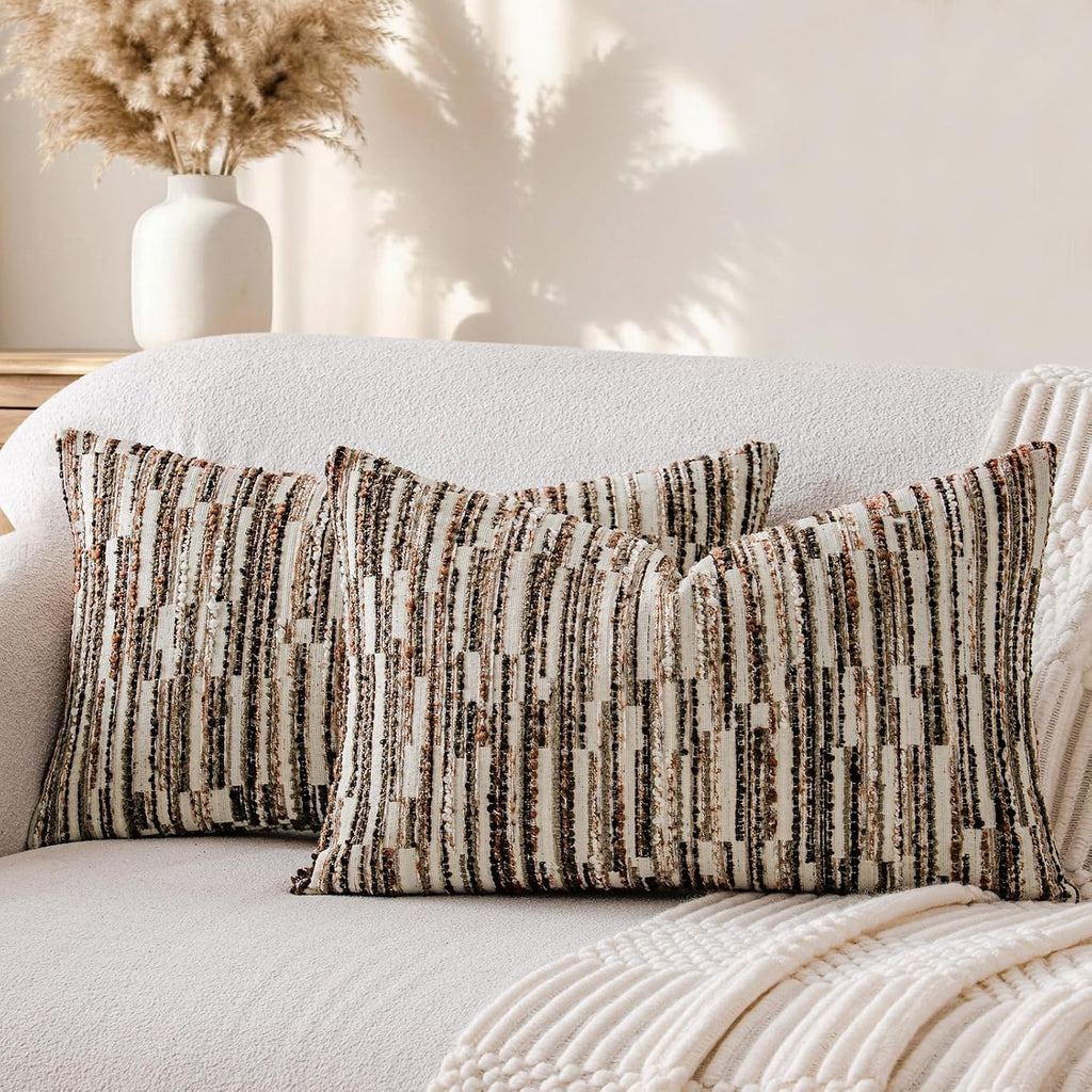 amoment a moment Boho Throw Pillow Covers Set of 2, Striped Decorative Rustic Farmhouse Pillow Cases, Aesthetic Modern Home Decor Couch Cushi…