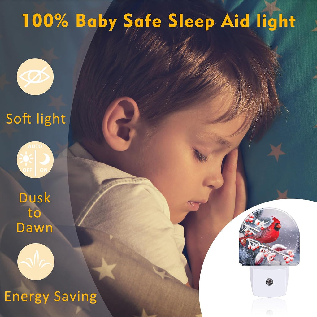 Winter Red Cardinal Bird Night Light for Kids, Christmas Pine Tree Snow Cardinal Night Light Plug in with Dusk to Dawn Sensor,0.5w Energy…