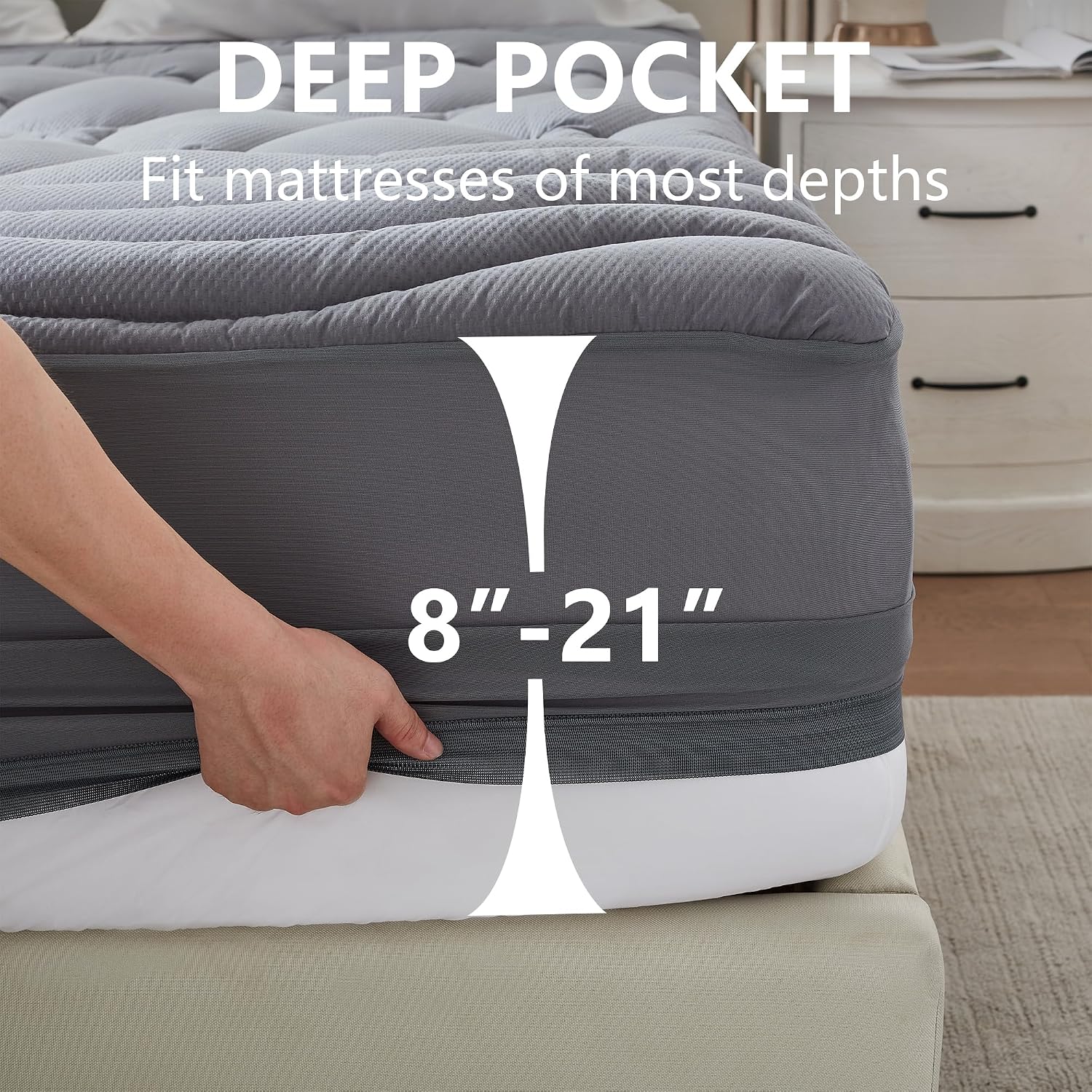 ELVEN HOME Twin Size Mattress Pad Waterproof, Pillow Top Cooling Twin Mattress Topper for Single Bed, Pee Proof Mattress Protector Cover…