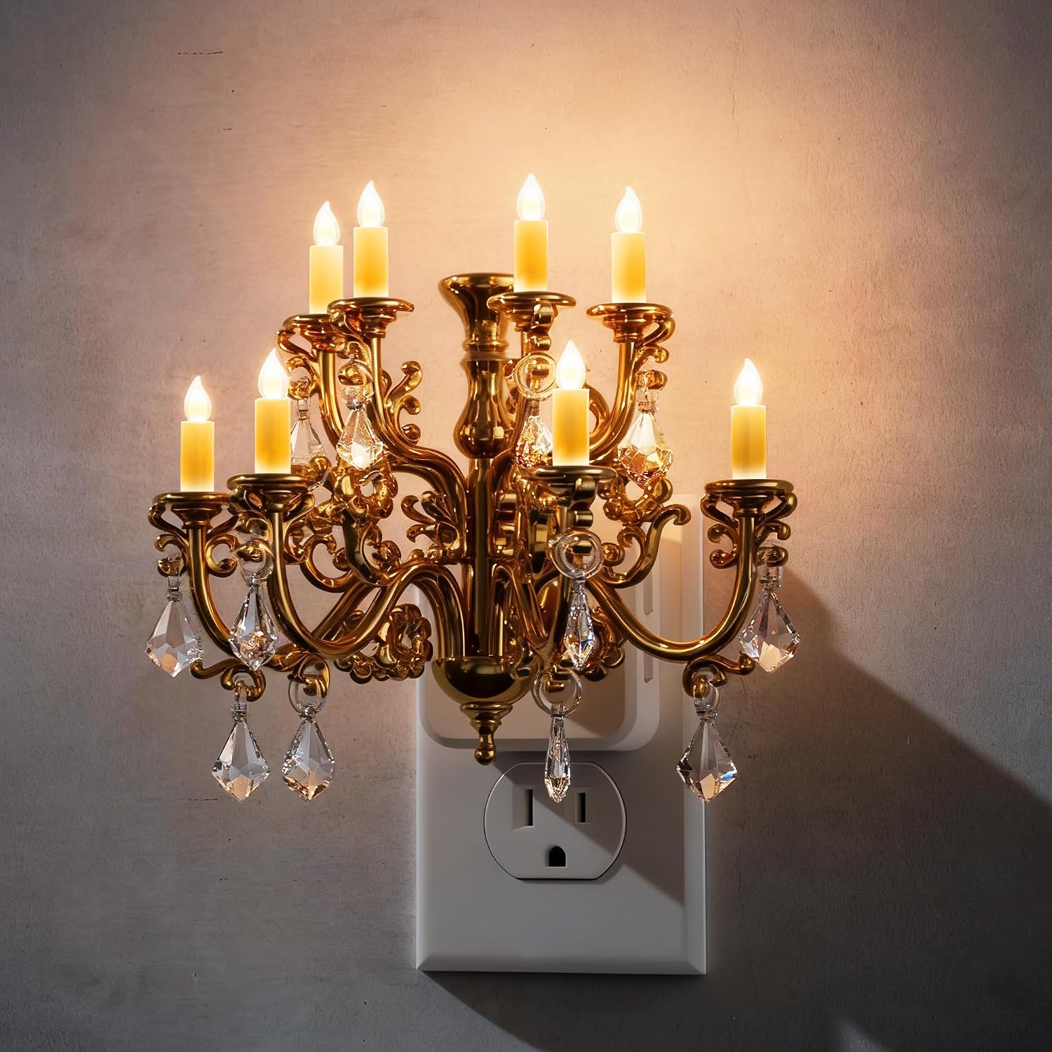 L LOHAS LED Night Lights Plug into Wall, Crystal Chandelier Candle Nightlight with Dusk to Dawn Sensor, Brightness Adjustable,3000K Soft…