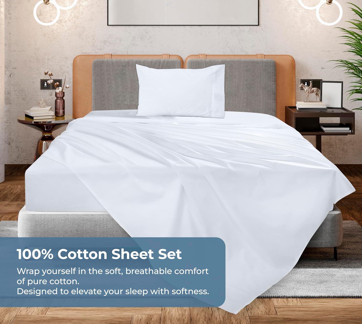 Royalelinens ROYALE LINENS 100% Organic Cotton Twin XL Sheet Set - Percale Weave - 3 Pieces Set - 1 Flat, 1 Deep Pocket Fitted Sheet and 1…