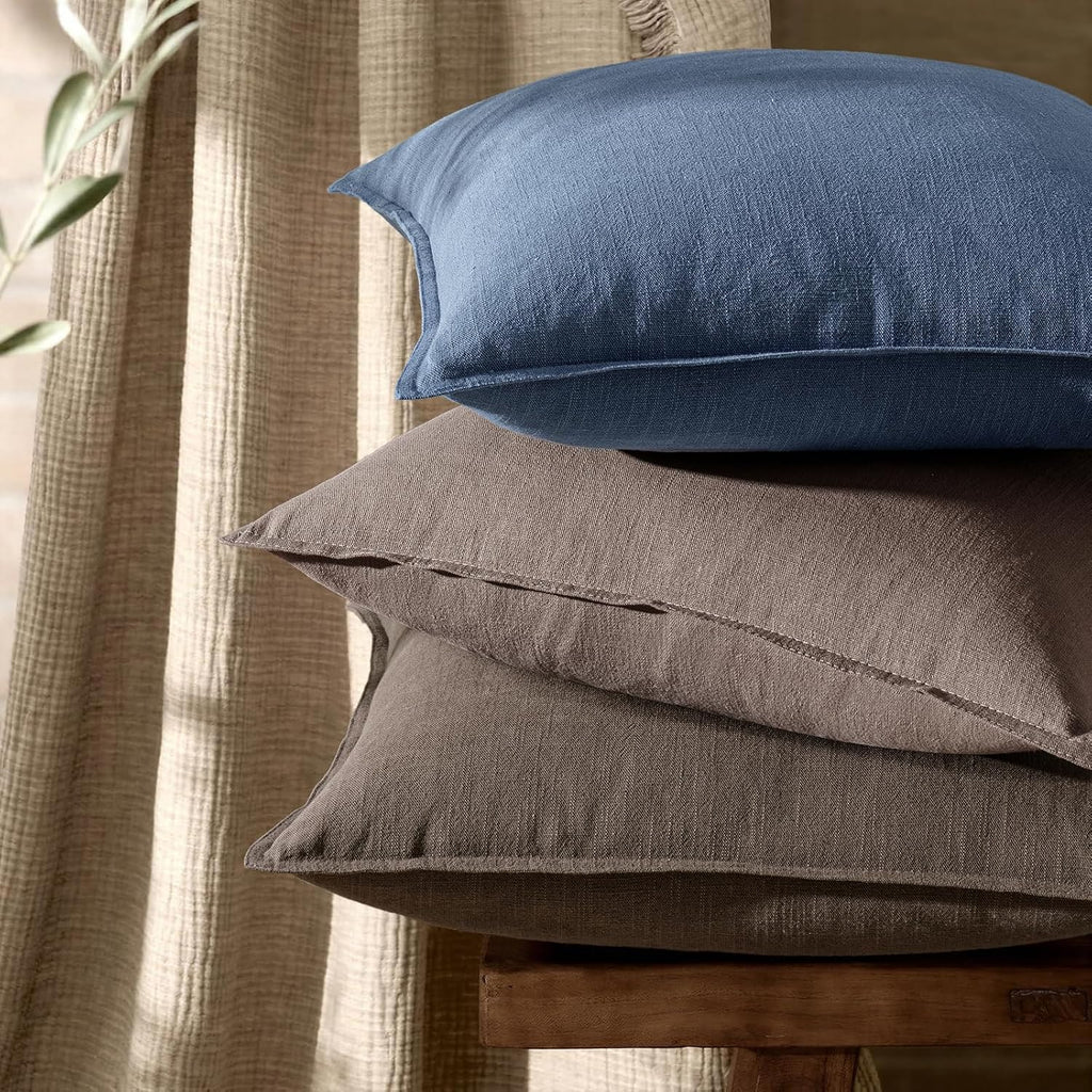 Anroduo Pack of 2 Decorative Linen Pillow Covers Light Taupe Neutral Farmhouse Boho Soild Cushion Case Soft Accent Pillowcase for Couch Sof…