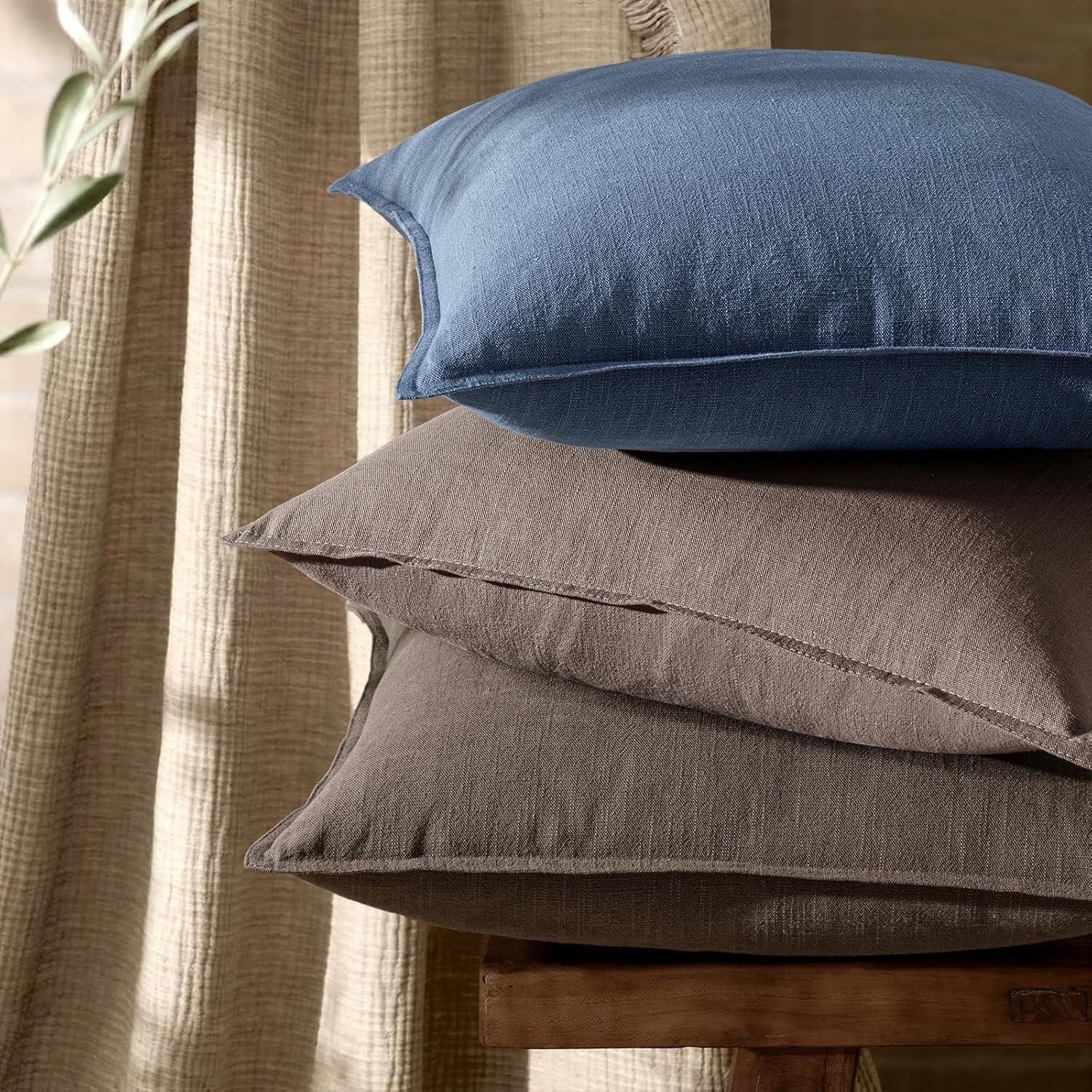 Anroduo Pack of 2 Decorative Linen Pillow Covers Light Taupe Neutral Farmhouse Boho Soild Cushion Case Soft Accent Pillowcase for Couch Sof…
