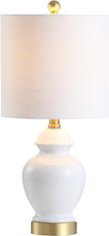 JONATHAN Y 20" White Textured Ceramic and Brass Gold Table Lamp, Glam Bedside Nightstand Lamp for Living Room Bedroom, White Linen Shade…