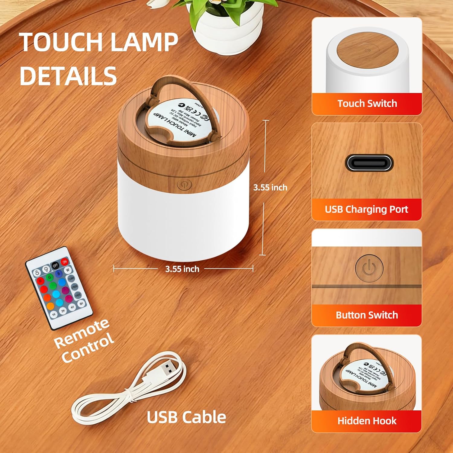 Portable Night Light for Kids, USB Rechargeable Small Desk Lamp,13 RGB Colors & 4 Brightness & 1 Remote, Touch Bedside Table Lamp for…