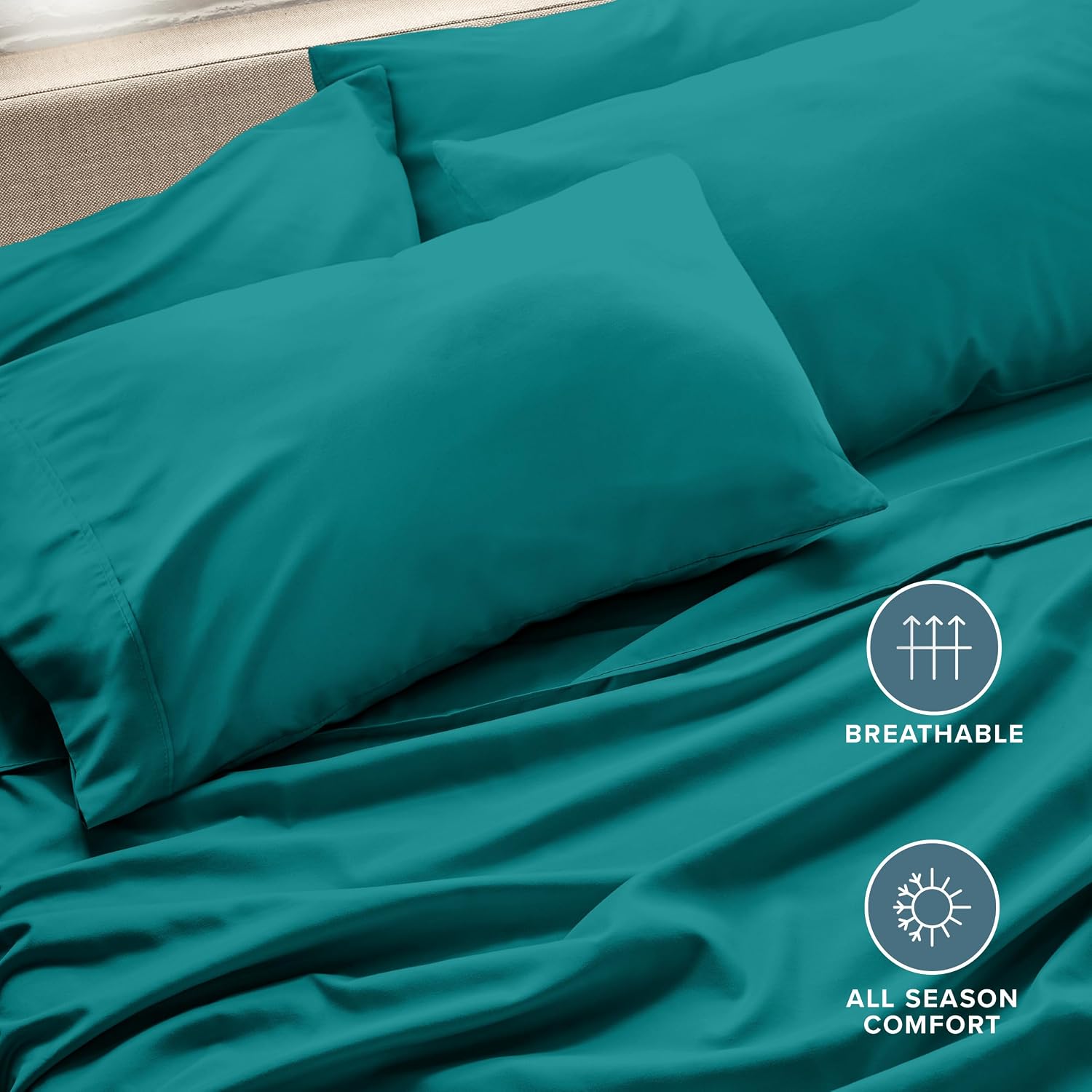 BareHome Bare Home Microfiber Bulk Pillow Cases - Standard/Queen Size Set of 4 - Cooling Pillowcases - Double Brushed - Emerald Pillowcases…