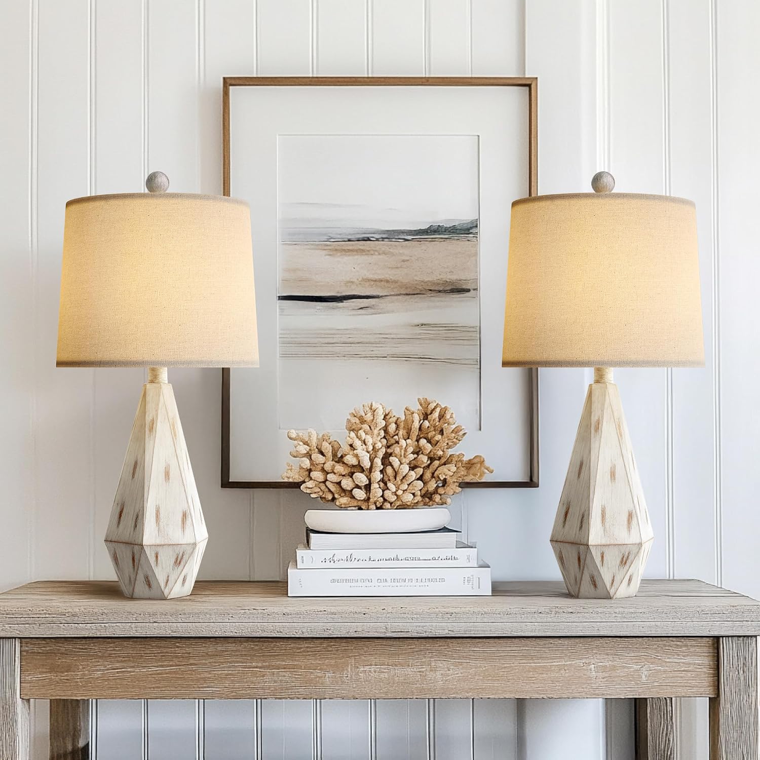 PoKat 23'' Farmhouse Table Lamps Set of 2, Beige Rustic Lamps for Living Bedroom Night Stands, Bedside Nightstands Living Room Table…