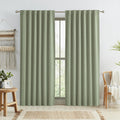 Keqiaosuocai Sage Green Blackout Linen Curtains 84 Inch Length 2 Panels Set, Back Tab Rod Pocket Hooks Window Treatment Boho Cotton Texture…