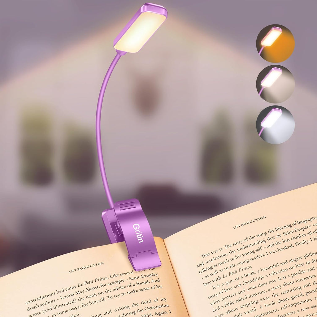 Gritin 9 LED Rechargeable Book Light for Reading in Bed - Eye Caring 3 Color Temperatures, Stepless Dimming Brightness,80 Hrs Runtime…