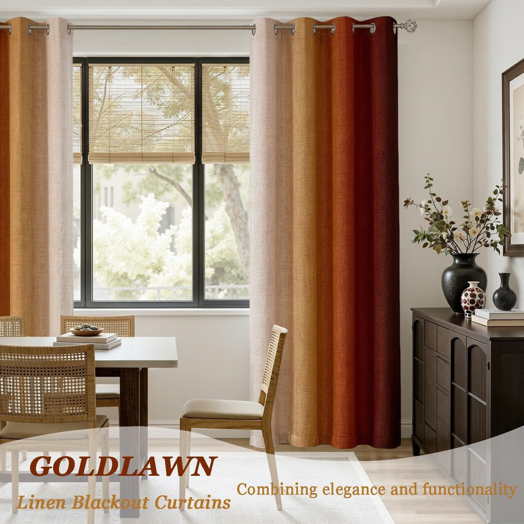 GOLDLAWN Terracotta Ombre Linen Blackout Curtains for Bedroom 84 Inches Long, Room Darkening Grommet Thermal Insulated Curtains for…