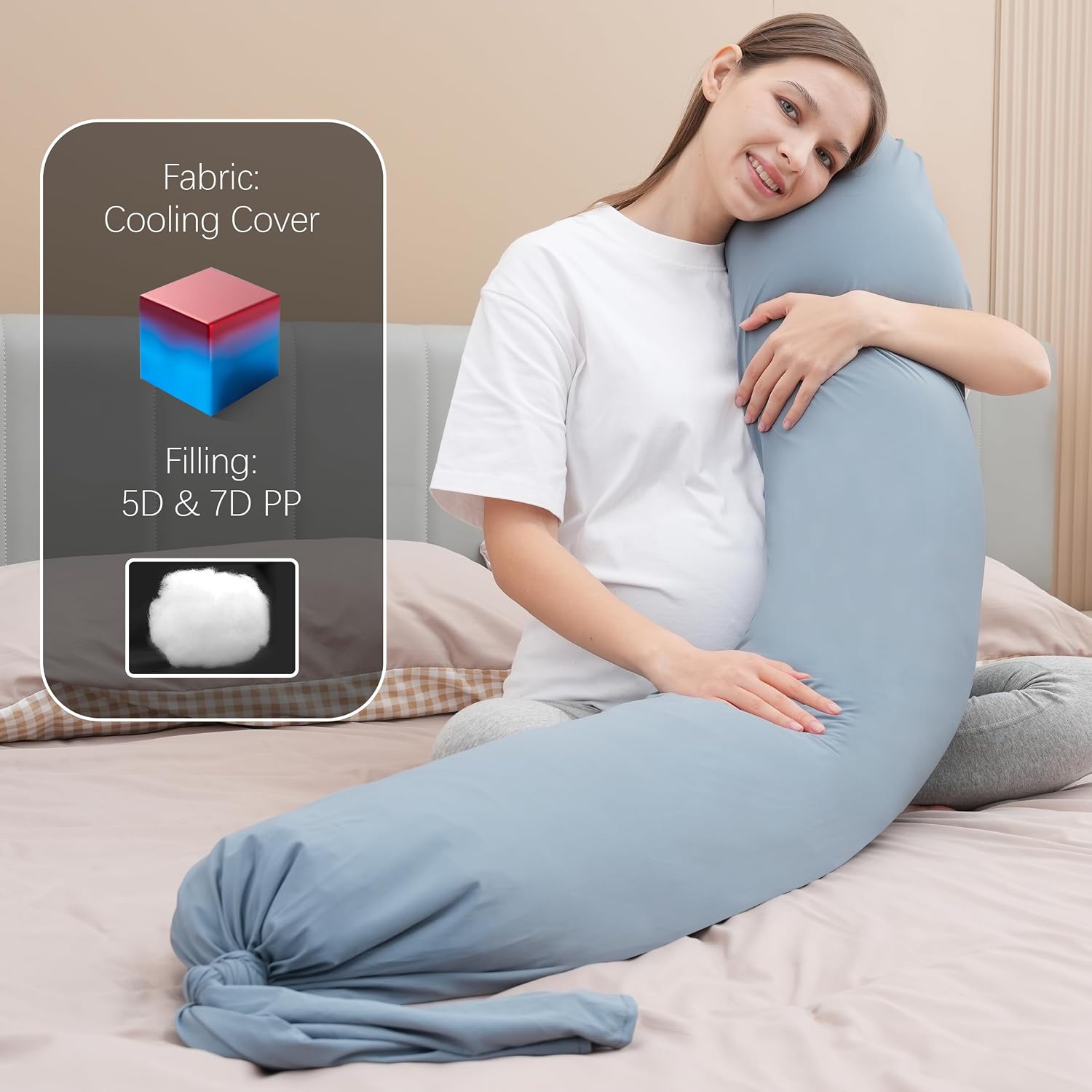 Moonpark MOON PARK Pregnancy Pillow - Incredibly Smooth and Soft Cooling Cover I Shaped Full Body Maternity Pillow with Removable Cover - S…