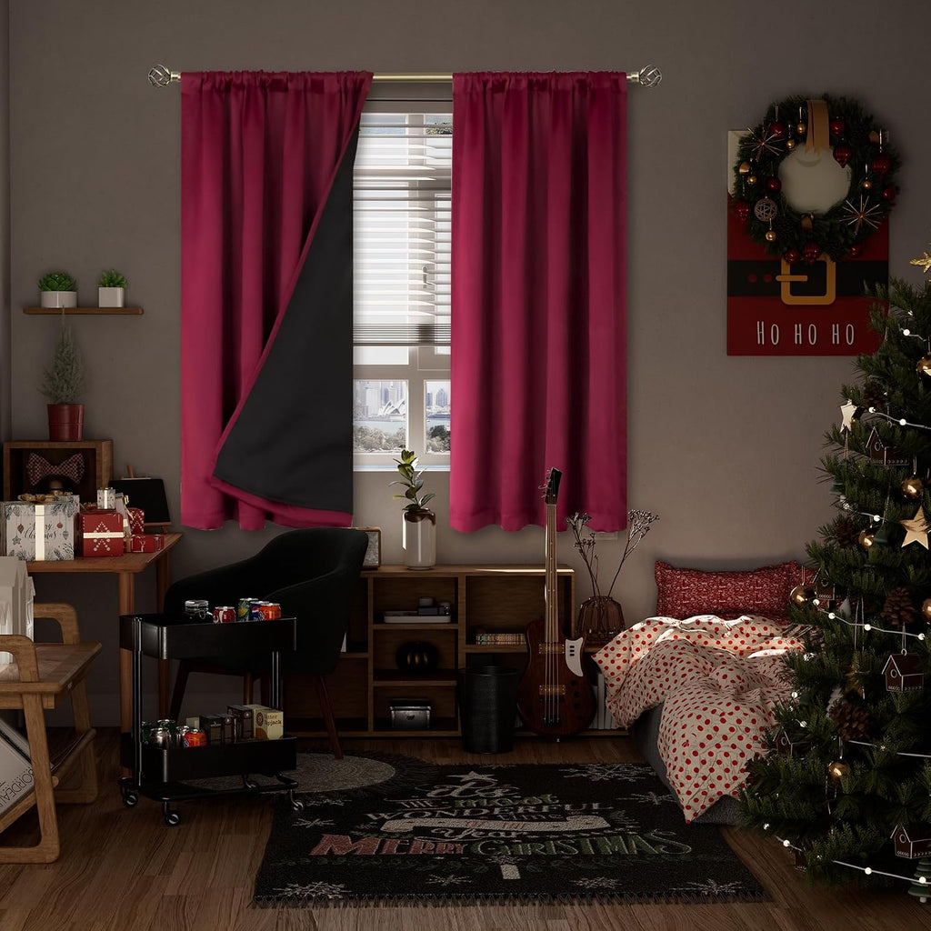 BGment Christmas Red 100% Blackout Curtains for Bedroom, Thermal Insulated Full Room Darkening Noise Reducing Thick Rod Pocket Curtains…
