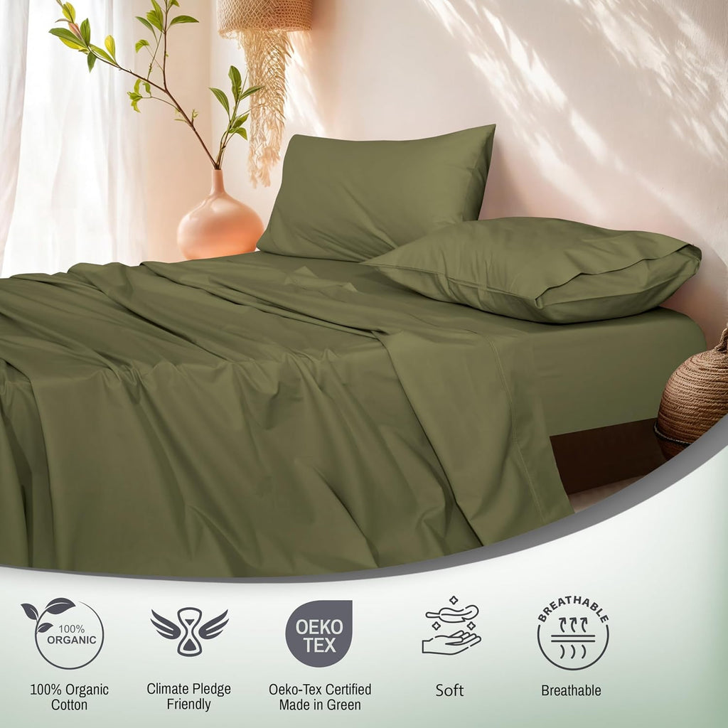 Ruvanti 100% Cotton Organic Percale Sheets Full Size – Crisp Cooling Bed Sheets for Hot Sleepers, Deep Pocket 15”, Soft Peach Finish, Breat…