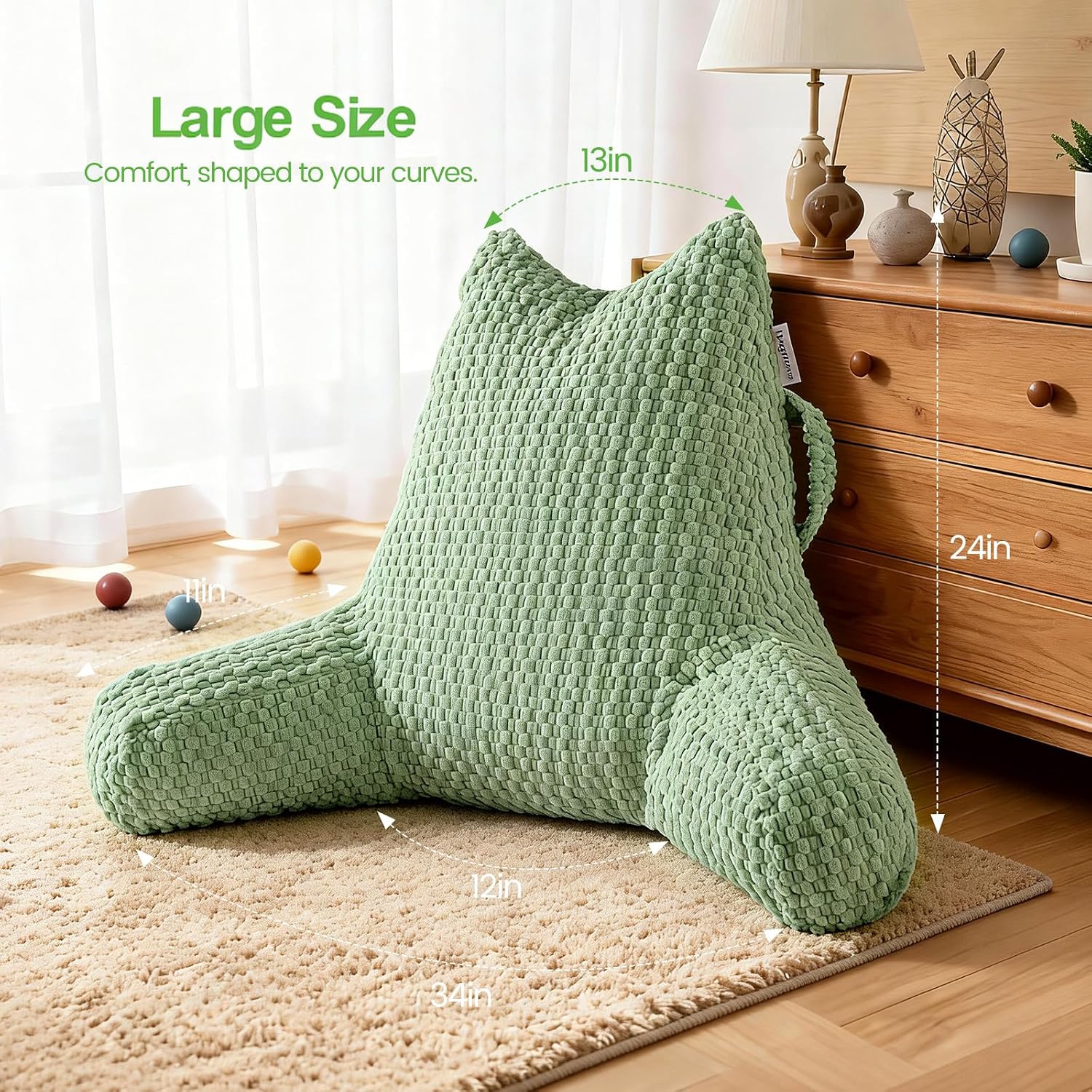 Yagamo Yaagmo Large Reading Pillow for Bed Sitting Up, Corduroy Backrest Pillow with Shredded Memory Foam Filling, Back Support Cush…