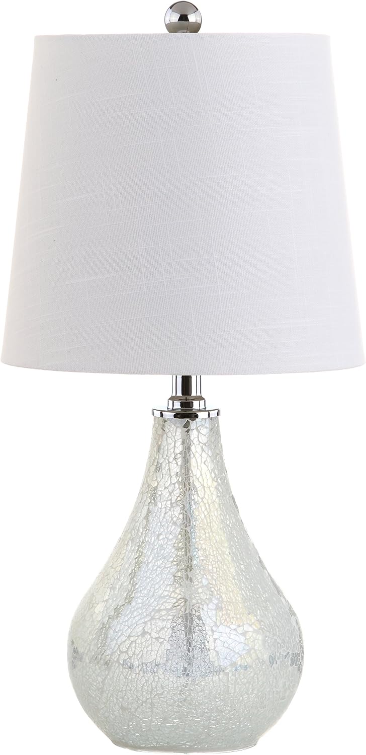 JONATHAN Y 20.5" Mosaic White Coastal Mini LED Table Lamp for Living Room Office, White Linen Drum Shade, Modern Mother of Pearl Bedside…